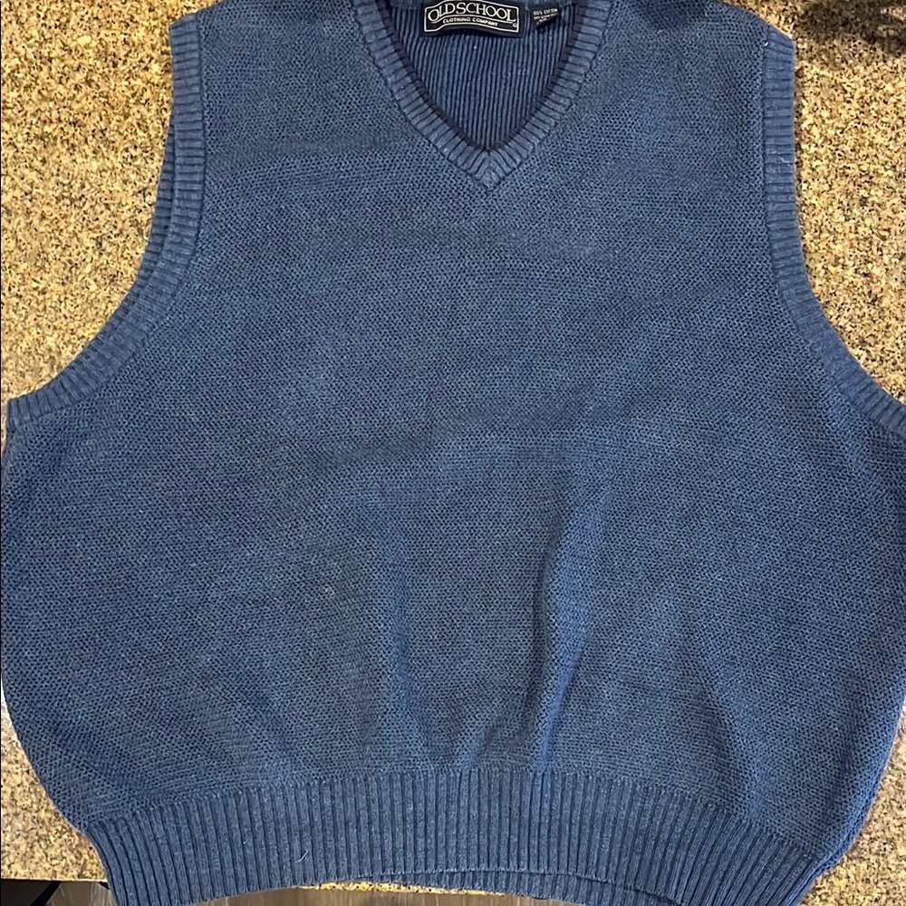 Blue V-Neck Sweater with Classic Knit Design